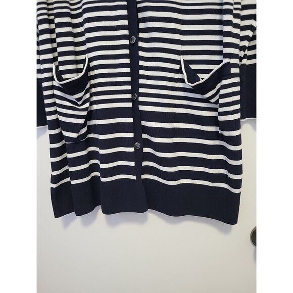 Chico's (3)  Nautical Faded Stripe Long Sweater Cardigan Blue & White XL - Picture 5 of 9